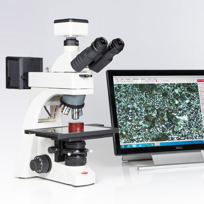 Motic Instruments - 1100100402544 - BA310Met-T Trinocular Upright Industrial Microscopes (Stroke 3"x 2" Stage) (Erect Image)