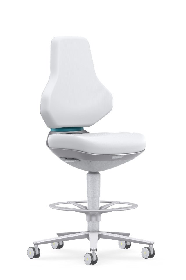 Bimos - 20028402 - Texon Cleanroom Low Stool, 9172R, ESD Capable, Desk-to-Bench Height, White, Armless