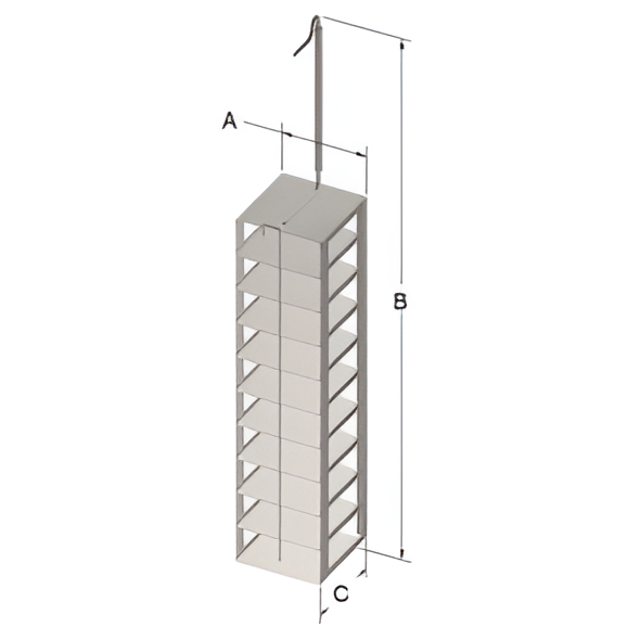 Custom Biogenic Systems - CB400-10-2P - 10-Shelf Stainless Steel Cryosystem 4000 Rack for 2" High Boxes With Locking Rod and Handle