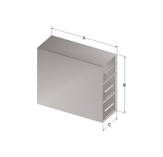 Custom Biogenic Systems - UFR-USB-42-25 - Upright Stainless Steel Drawer Racks for 1.312" High, 25-Place Slide Boxes with Handles (14"D X 6.13"H X 4.13"W)