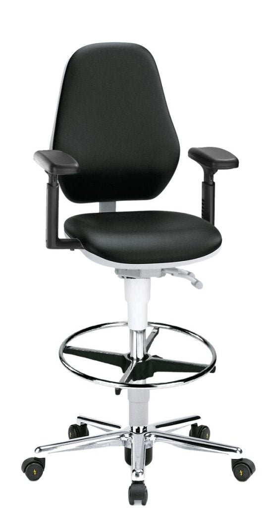 Bimos - 20026607-A - Cleanroom Basic Chair Plus 9145+, ESD Capable, Extended Desk-to-Bench Height Range, with Foot Ring, with Arms