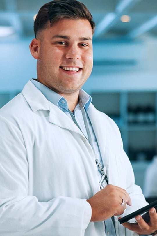Man in a white lab coat