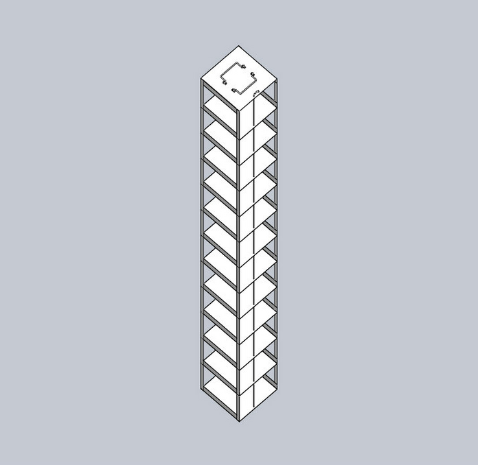 MCF-12-2 - Vertical Rack for Mini 2" Boxes, Holds 12 Boxes