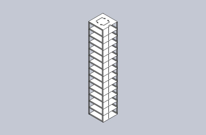 MCFA-14-2 - Aluminum Vertical Rack for Mini 2" Boxes, Holds 14 Boxes