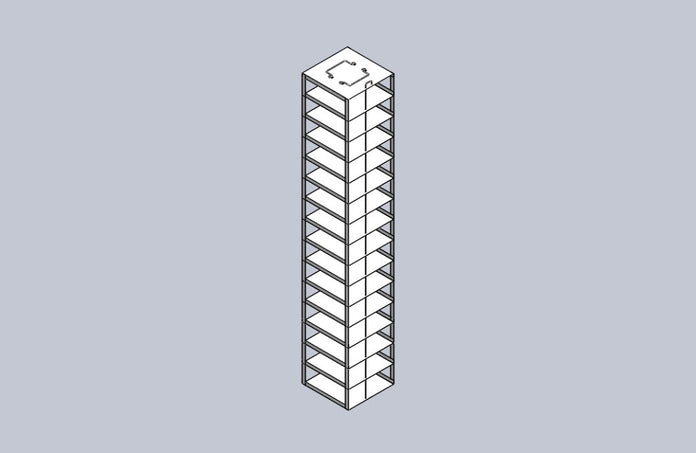 MCFA-15-2 - Aluminum Vertical Rack for Mini 2" Boxes, Holds 15 Boxes