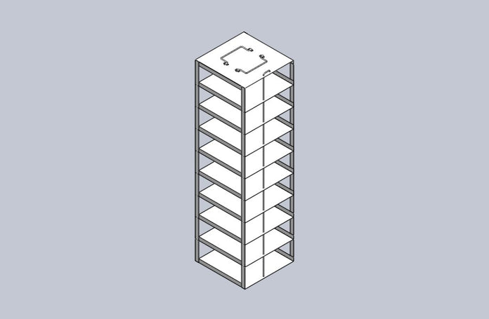 MCFA-9-3 - Aluminum Vertical Rack for Mini 3" Boxes, Holds 9 Boxes
