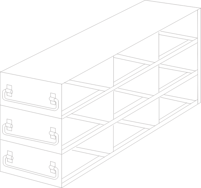 UFDH50-33 - Drawer Rack for 50-Cell Hinged Top Plastic Boxes, 3x3 Configuration