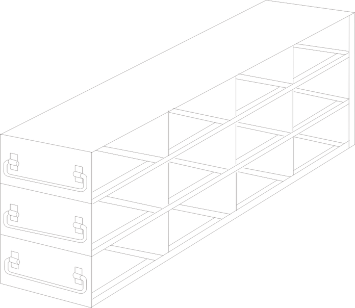 UFDH50-43 - Drawer Rack for 50-Cell Hinged Top Plastic Boxes, 4x3 Configuration