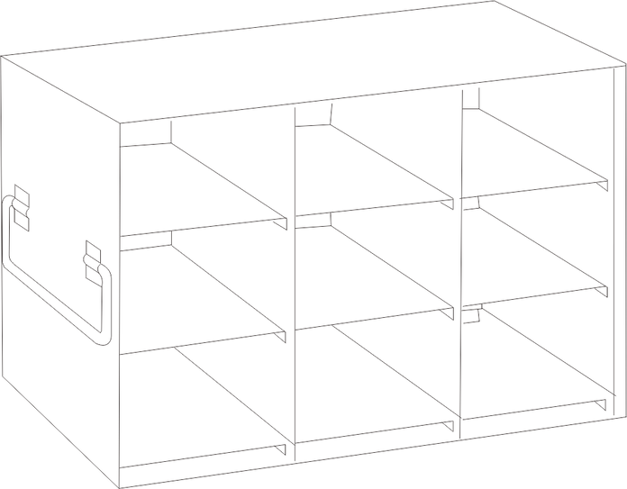 Crystal Industries - UFHT-33 - Upright Freezer Rack for 100-Cell Hinged Top Plastic Boxes, 3x3 Configuration