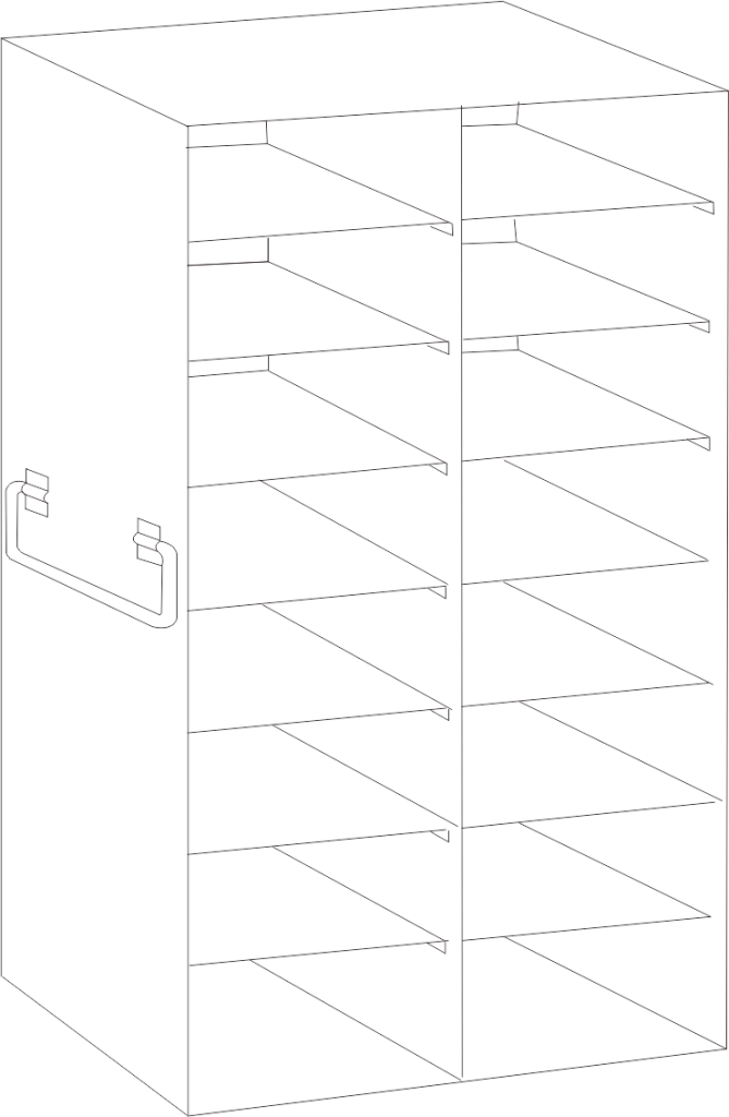 Crystal Industries - UFS-100-28 - Upright Freezer Rack for 100-Place Slide Boxes, 2x8 Configuration