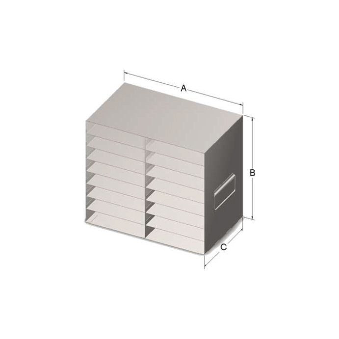 Custom Biogenic Systems - USB-15-100L - Upright Stainless Steel Freezer Rack for 1.375" High, 100-Place Slide Boxes with Handles (7.74"D X 7.97"H X 9"W)