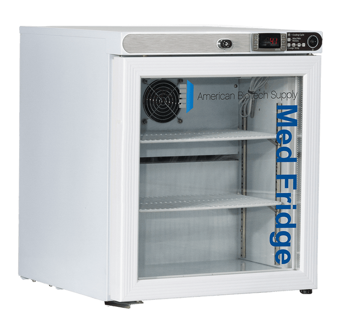 American Biotech Supply - PH-ABT-HC-UCFS-0104G-LH - 1 Cu. Ft. Pharmacy Countertop Freestanding Refrigerator With Glass Door, Left Hinged