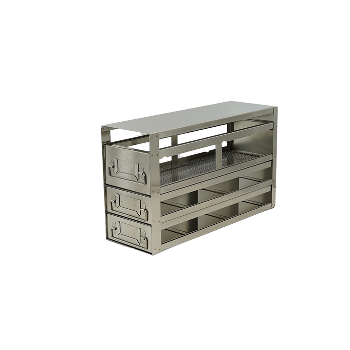 UFD-B-322 - Rack with 2 Drawers for 6 Standard 2" Cardboard Boxes & 1 Drawer for Storage Bottles