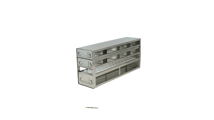 Crystal Industries - UFD-22 - Upright Freezer Rack with 2 Drawers for Standard 2" Cardboard Boxes & 1 Drawer for Storage Bottles