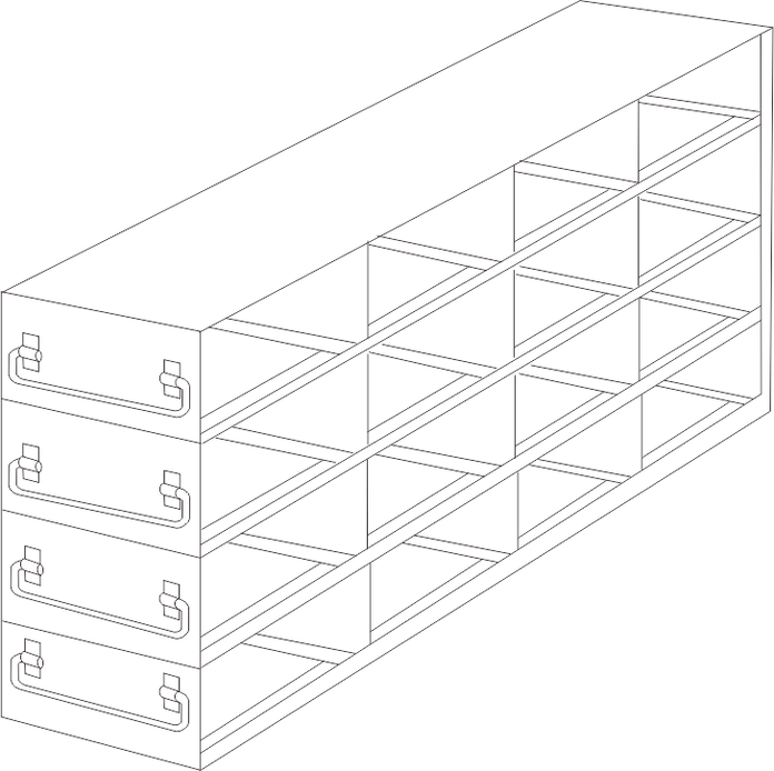 UFDMM-44 - Drawer Freezer Rack for SBS Formatted Boxes, 4x4 Configuration