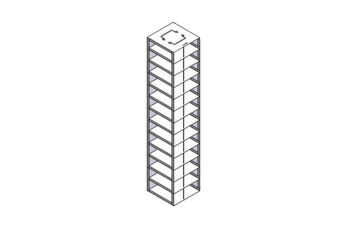 Crystal Industries - CF-13-2-W-81 - Vertical Rack with 13 2" Boxes with 81 Cell Dividers