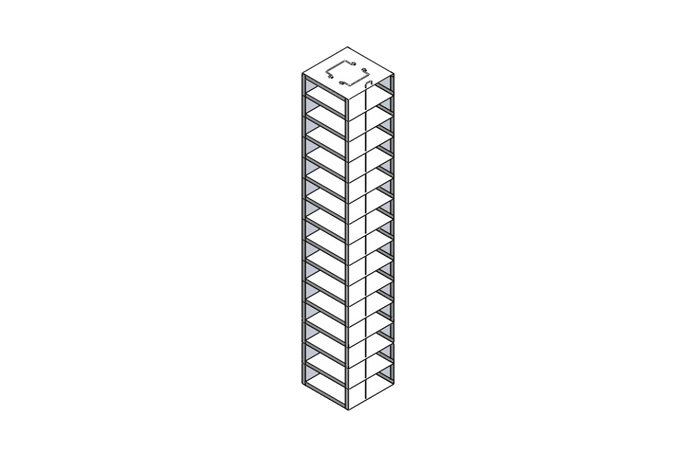 CF-15-2-W-100 - Vertical Rack with 15 2" Boxes, with 100 Cell Dividers