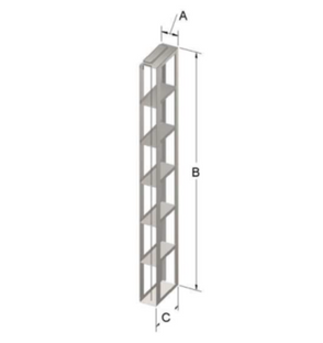 Custom Biogenic Systems - 1210VPLR - Stainless Steel Vertical Chest Racks for 2" High Plastic or Cardboard Boxes With Locking Rods, 4-Place