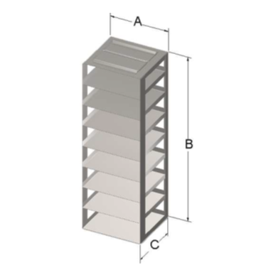 Custom Biogenic Systems - CHT9 - Stainless Steel Chest Rack for 2" High, 100-Cell Hinged Top Plastic Boxes, 9 Boxes