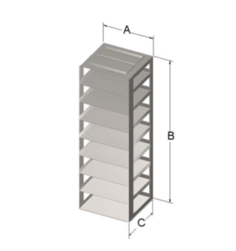 Custom Biogenic Systems - CHT12LR - Stainless Steel Chest Rack for 100-Cell Hinged Top Plastic Boxes with Locking Rod, 12 Boxes