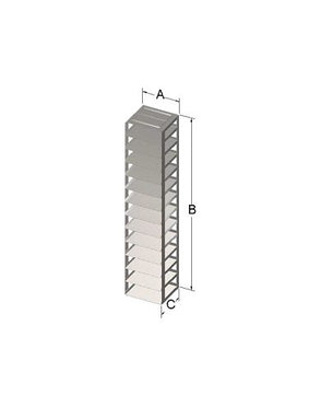 Custom Biogenic Systems - CM7-1-5 - Stainless Steel Chest Rack for 2" High, 50 Cell 1.5ml Microtube Boxes with Locking Rods and Handles (2 Boxes per Shelf), 14 Boxes