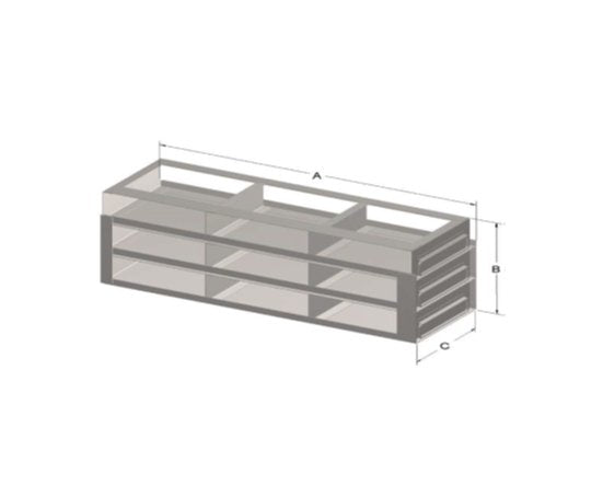 Custom Biogenic Systems - UFR242 - Upright Stainless Steel Drawer Racks with Handles for Standard 2" High Boxes, 8-Box (2 Long 4 High)
