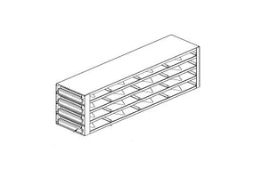 Custom Biogenic Systems - UDR433 - Upright Stainless Steel Drawer Rack with Handles for Standard 3" High Boxes, 12-Box (4 Long 3 High)
