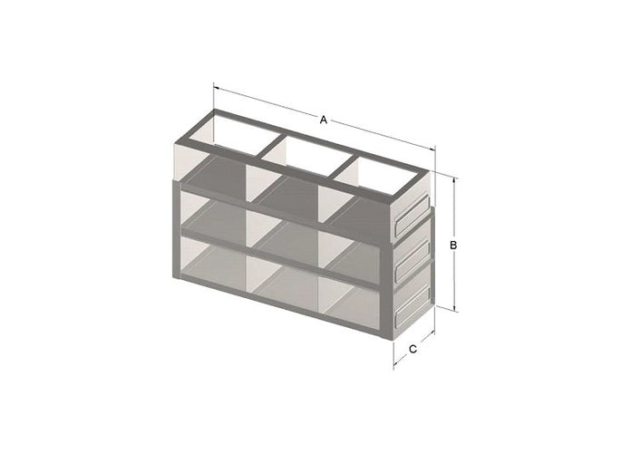 Custom Biogenic Systems - UFR223 - 4-Box Capacity (2 Long 2 High) Upright Stainless Steel Drawer Racks for Standard 3" High Boxes