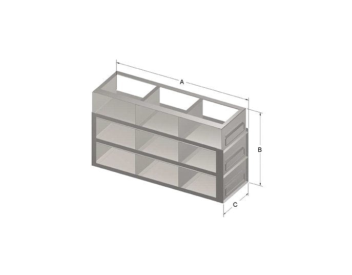 Custom Biogenic Systems - UFR-3L - Upright Stainless Steel Drawer Rack for Large 3" High Boxes with Handles