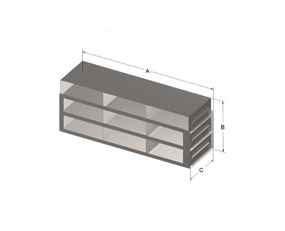 Custom Biogenic Systems - UFR44-100HT - Upright Stainless Steel Drawer Racks for 2" High, 100-Cell Hinged Top Plastic Boxes with Handles, 12 Boxes (25.05"D X 9.76"H X 5.87"W)