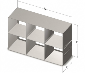 Custom Biogenic Systems - ULB42P - Upright Stainless Steel Freezer Rack for 4.96" High Plastic Boxes Containing 15ml & 50ml Tubes with Handles, 8 Boxes
