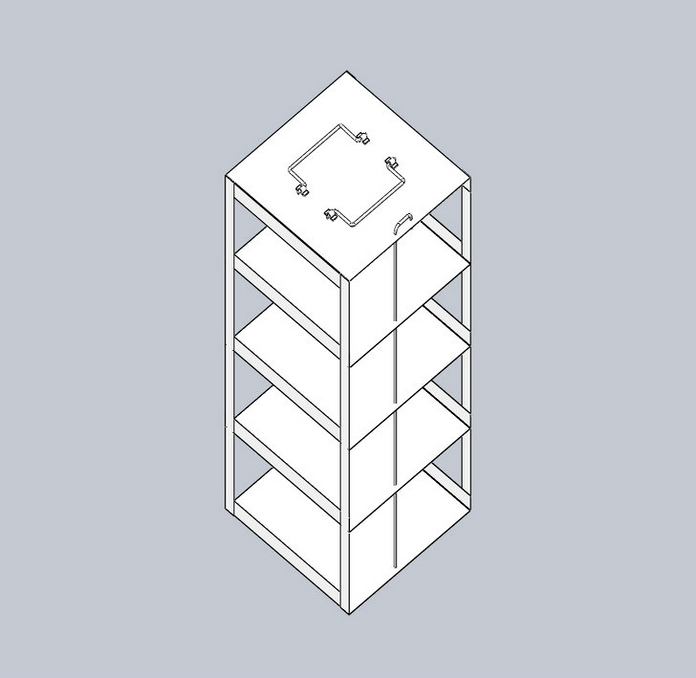 MCF-5-3 - Vertical Rack for Mini 3" Boxes, Holds 5 Boxes