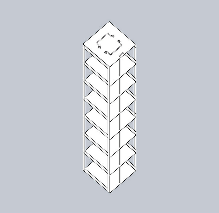 MCF-7-2 - Vertical Rack for Mini 2" Boxes, Holds 7 Boxes