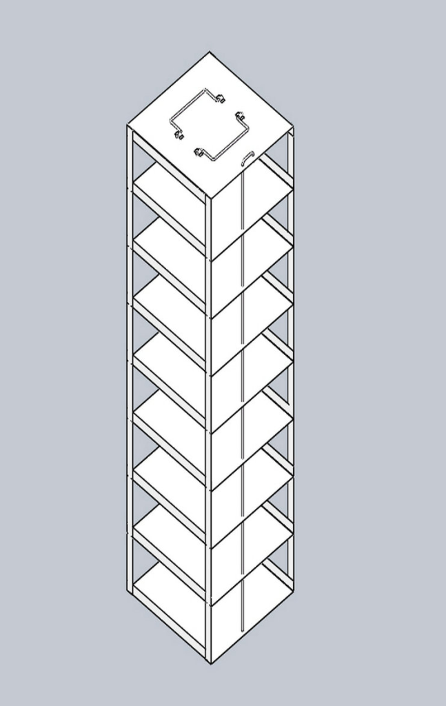 MCF-8-3 - Vertical Rack for Mini 3" Boxes, Holds 8 Boxes