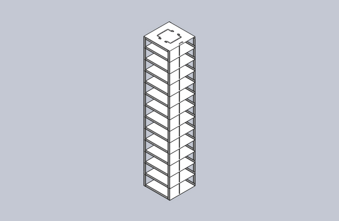 MCFA-12-2 - Aluminum Vertical Rack for Mini 2" Boxes, Holds 12 Boxes