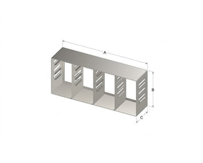 Custom Biogenic Systems - UTL442-3 - Upright Stainless Steel Modifiable Clip Rack for Standard 2" High Boxes and/or Standard 3" High Boxes With Handles, 6 L-Clips and 9 T-Clips