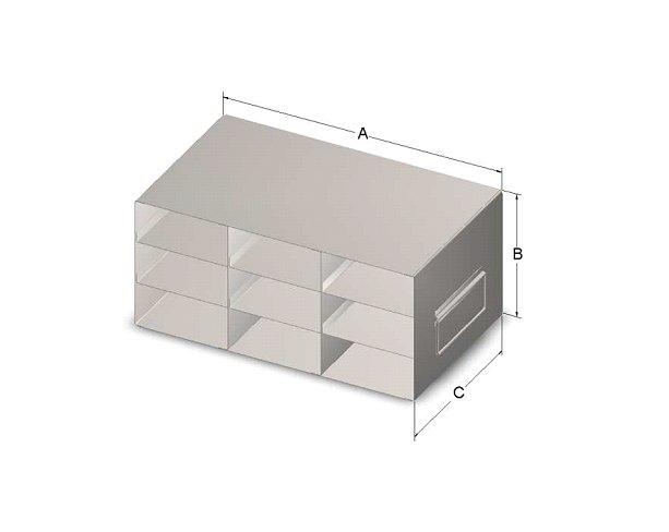 Custom Biogenic Systems - UFB45 - Upright Stainless Steel Freezer Rack for 2" High, 96-Well Flipper or Multi-Boxes with Handles (19.77"D X 11.03"H X 8.75"W)