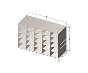 Custom Biogenic Systems - UFJ56 - Upright Stainless Steel Freezer Rack for 2" High, 32/8 Flipper Jr Reversilble Multi-Boxes with Handles (18.41"D X 12.6"H X 7"W)