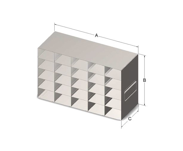 Custom Biogenic Systems - UFJ - Upright Stainless Steel Freezer Rack for 2" High, 32/8 Flipper Jr Reversilble Multi-Boxes with Handles