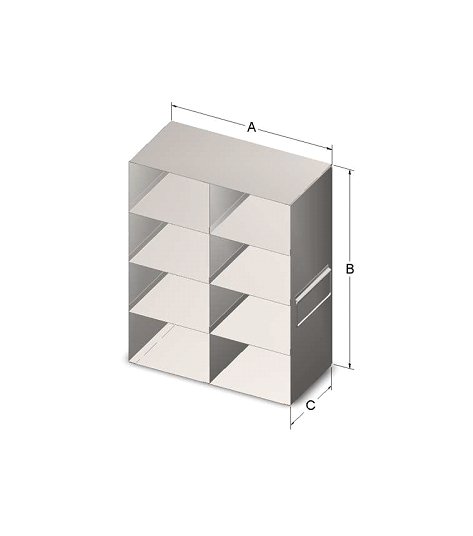 Custom Biogenic Systems - UFR433-75L - 12-Box Capacity (4 Long 3 High) Upright Stainless Steel Drawer Rack for Large 3.75" High Boxes