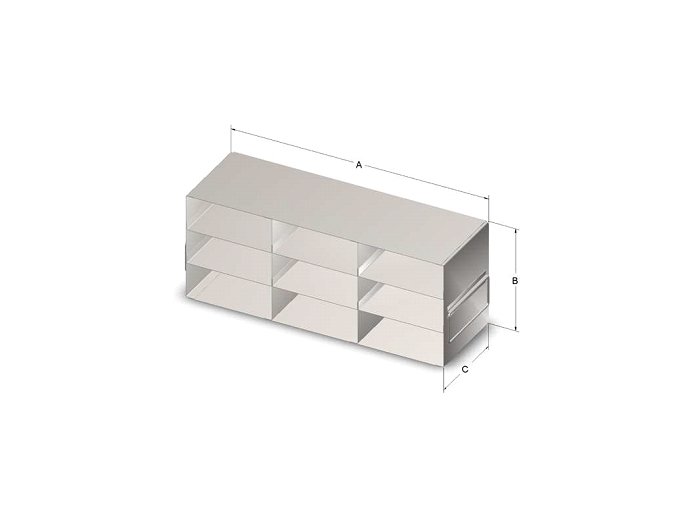 Custom Biogenic Systems - UM-0-5 - Upright Stainless Steel Freezer Rack for 2.5" High, 0.5ml 50 Cell Plastic Microtube Boxes with Handles