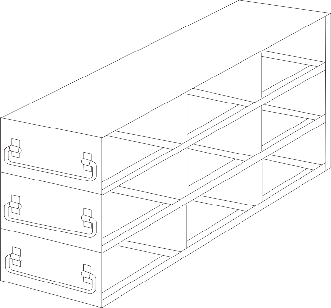 UFD-332 - Drawer Rack for 2" Boxes, 3x3 Configuration