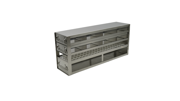 Crystal Industries - UFD-22 - Upright Freezer Rack with 2 Drawers for Standard 2" Cardboard Boxes & 1 Drawer for Storage Bottles