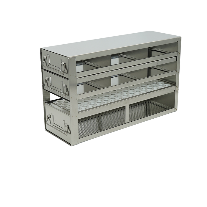 Crystal Industries - UFD-22 - Upright Freezer Rack with 2 Drawers for Standard 2" Cardboard Boxes & 1 Drawer for Storage Bottles
