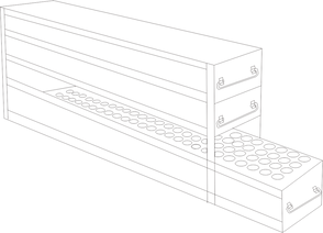 UFD-XLB-522 - Rack with 2 Drawers for 10 Standard 2" Cardboard Boxes & 1 Drawer for Storage Bottles