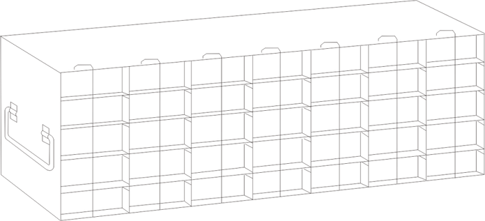 Crystal Industries - UFH50-75 - Upright Freezer Rack for 50-Cell Hinged Top Plastic Boxes, 7x5 Configuration