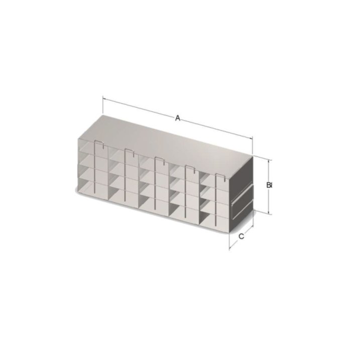 Custom Biogenic Systems - UPCR-4LR - Upright Stainless Steel Freezer Rack for 0.2ml Tube 96 Well PCR Storage Boxes and Matrix TraMate 0.75ml Latch Rack Boxes with Locking Rods and Hanldes (SBS Footprint)