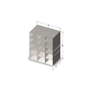 Custom Biogenic Systems - URO732-50L - Upright Stainless Steel Freezer Racks for 2" High, 1.5ml 50-Cell Plastic or Cardboard Boxes with Handles, 21 Boxes (22.42"D X 6.66"H X 5.88"W)