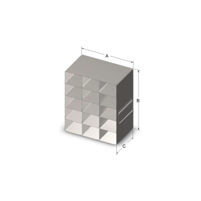 Custom Biogenic Systems - URO562-50L - Upright Stainless Steel Freezer Racks for 2" High, 1.5ml 50-Cell Plastic or Cardboard Boxes with Handles, 30 Boxes (16.15"D X 12.6"H X 5.88"W)
