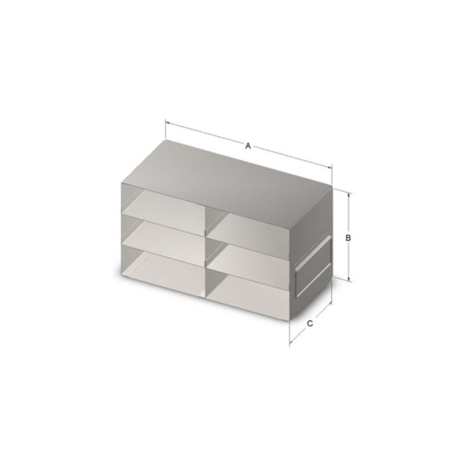 Custom Biogenic Systems - URO232L - Upright Stainless Steel Racks with Handles for Large 2" High Boxes, 6-Box (2 Long 3 High)